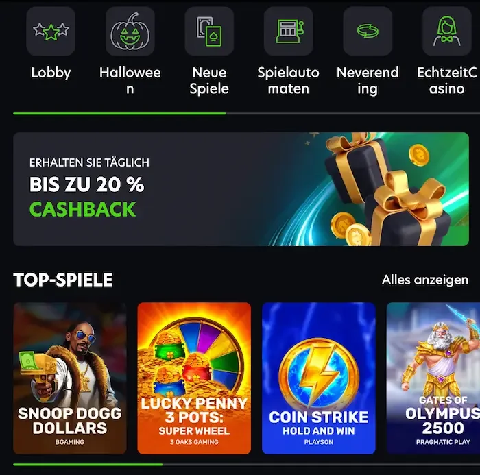 Neospin Casino — Inside Neospin Casino: screenshots 1